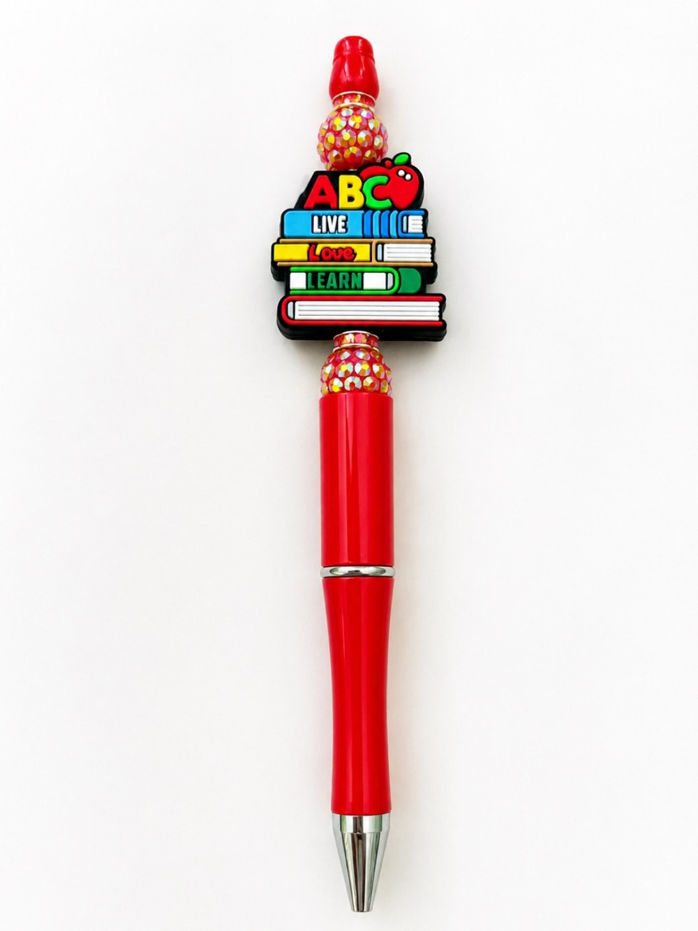 Handmade Red Decorative Ballpoint Pen with Rhinestone Accent